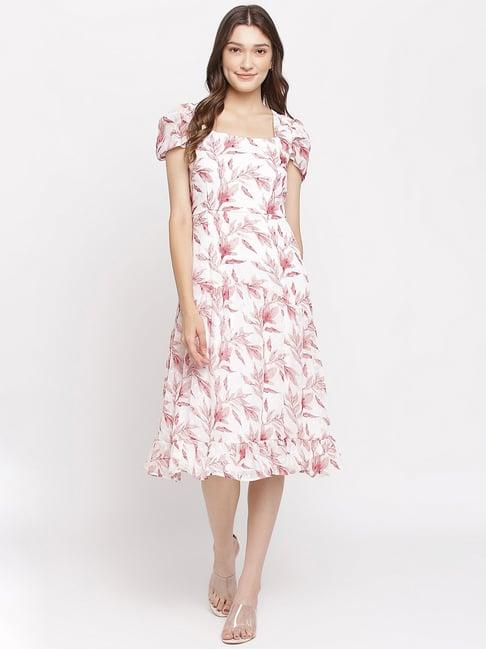 latin quarters white & pink printed a-line dress