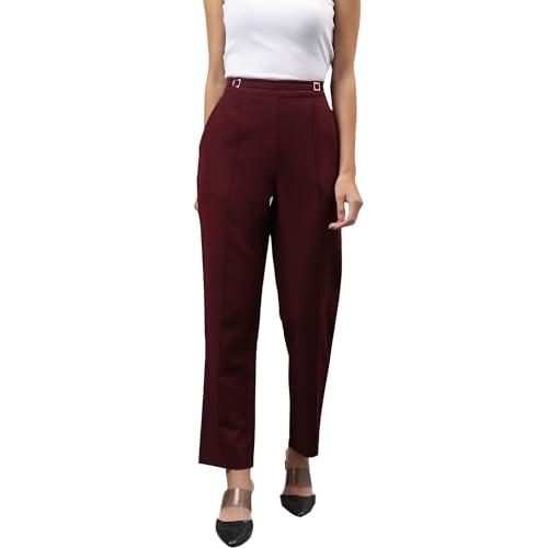 latin quarters women's maroon solid slim fit mid-rise pleated trousers_m