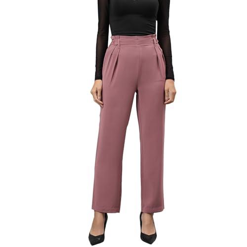 latin quarters women's pink solid slim fit mid-rise pleated trousers for casual_m