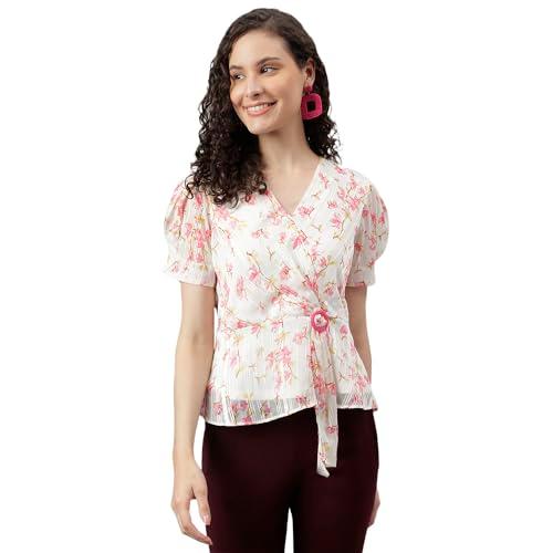 latin quarters women's pink v-neck half sleeve printed crop top_l