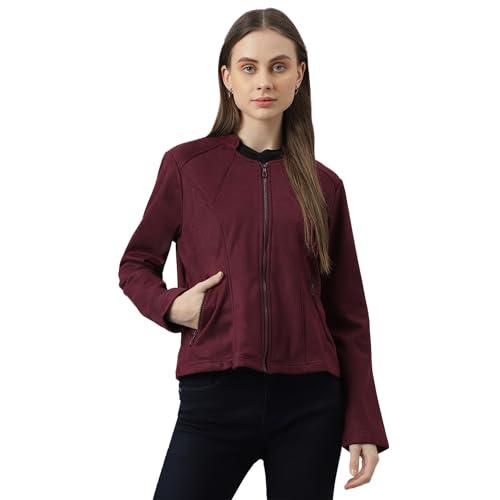 latin quarters women's wine solid full sleeves jacket | winter wear casual zipper jacket for girls_s