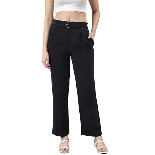 latin quarters women black mid-rise solid trousers with 2 pocket_xl