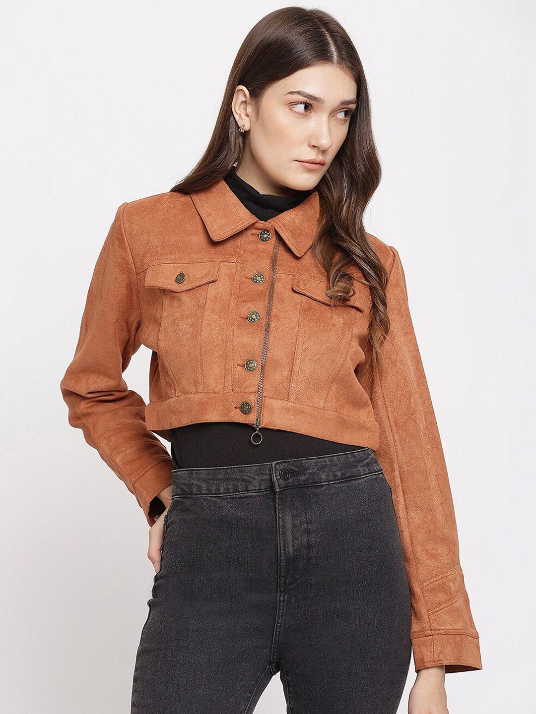 latin quarters women brown suede crop denim jacket