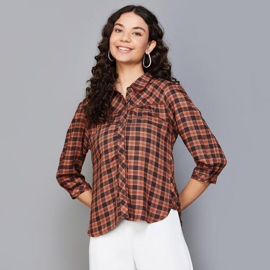 latin quarters women checked collared casual shirt