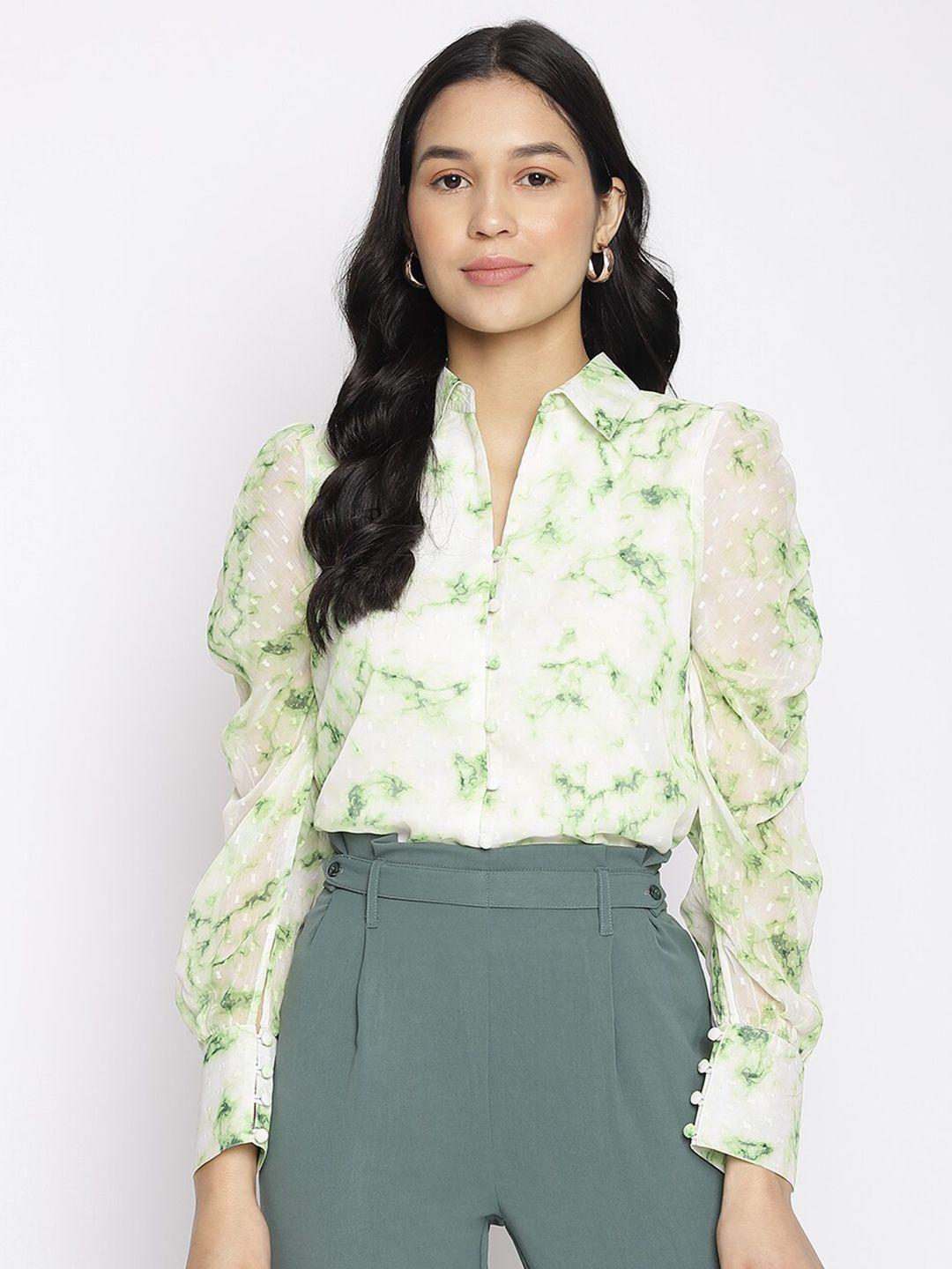 latin quarters women green print shirt style top