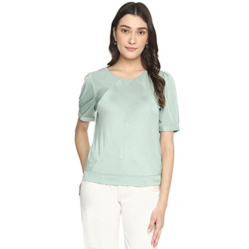 latin quarters women green solid half sleeve regular top