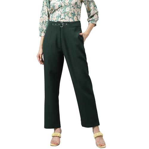 latin quarters women green solid high-rise trousers/pant for casual wear_m