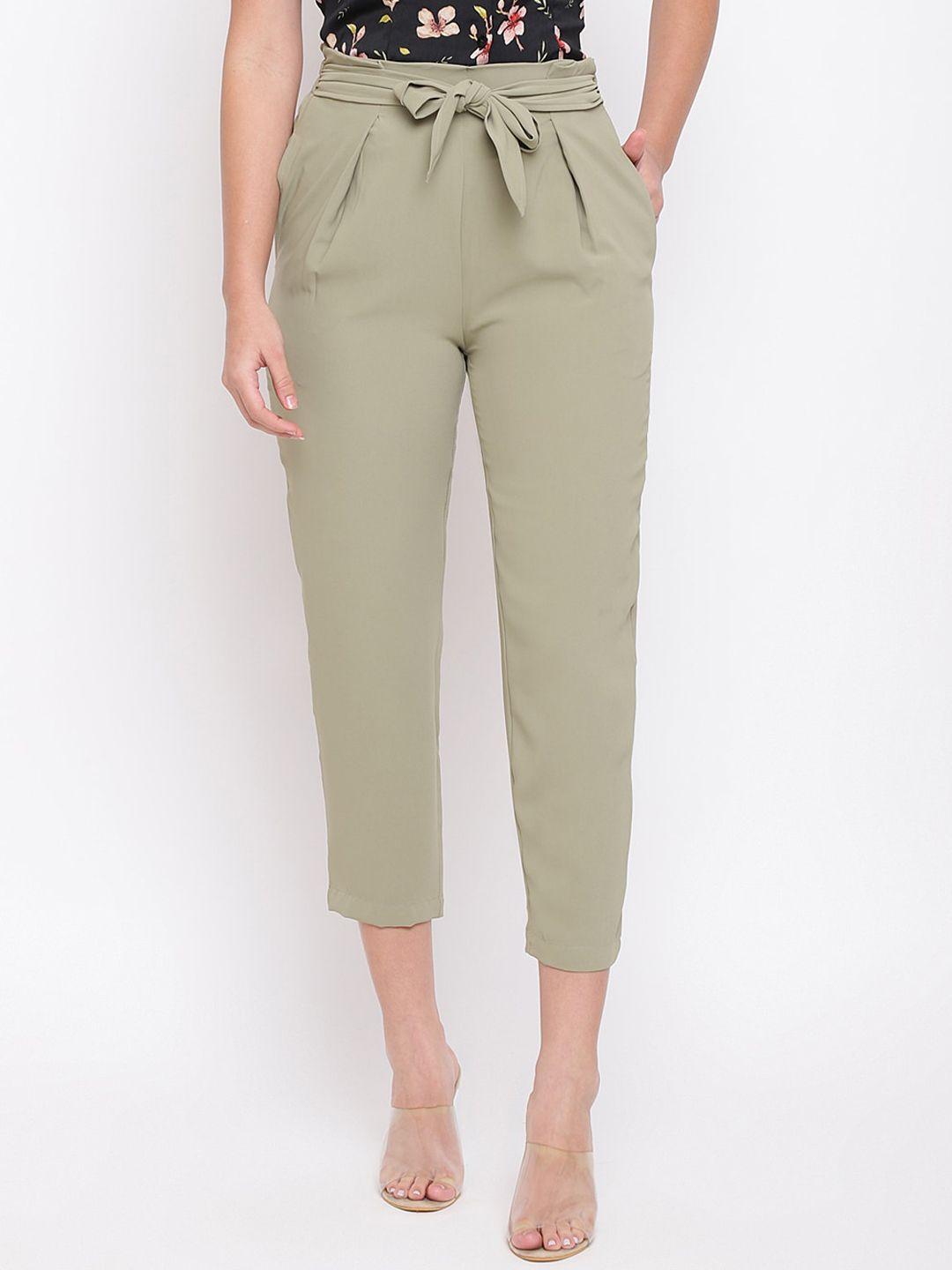 latin quarters women green solid pleated trousers