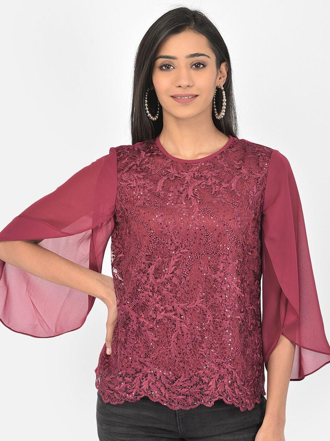 latin quarters women maroon embellished top