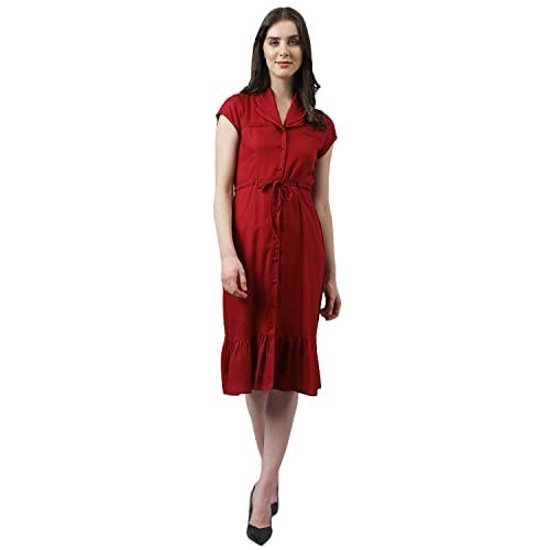 latin quarters women maroon shirt dress with self belt & buttons