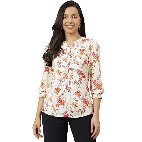 latin quarters women multi floral printed collared neck with 3/4th sleeve tunic multicolour