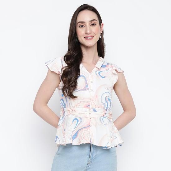 latin quarters women printed collared casual top