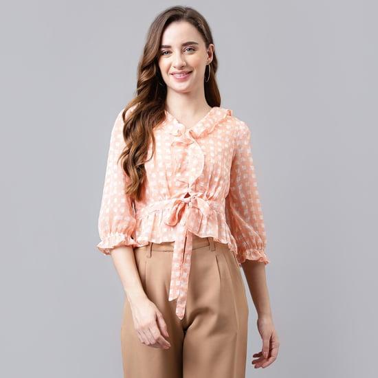 latin quarters women printed ruffle top