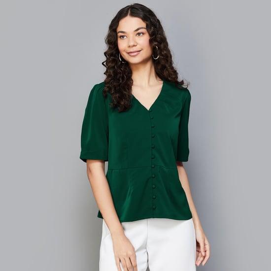 latin quarters women solid v-neck top