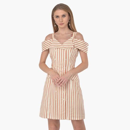 latin quarters women striped cold-shoulder sheath dress