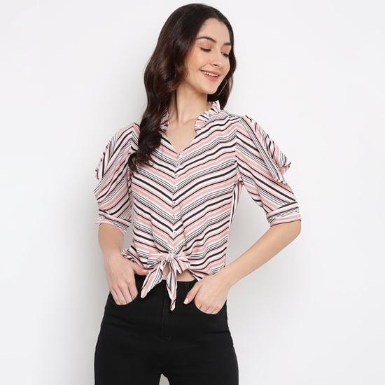 latin quarters women striped tie-up detailed top