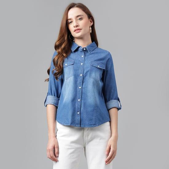 latin quarters women washed denim casual shirt