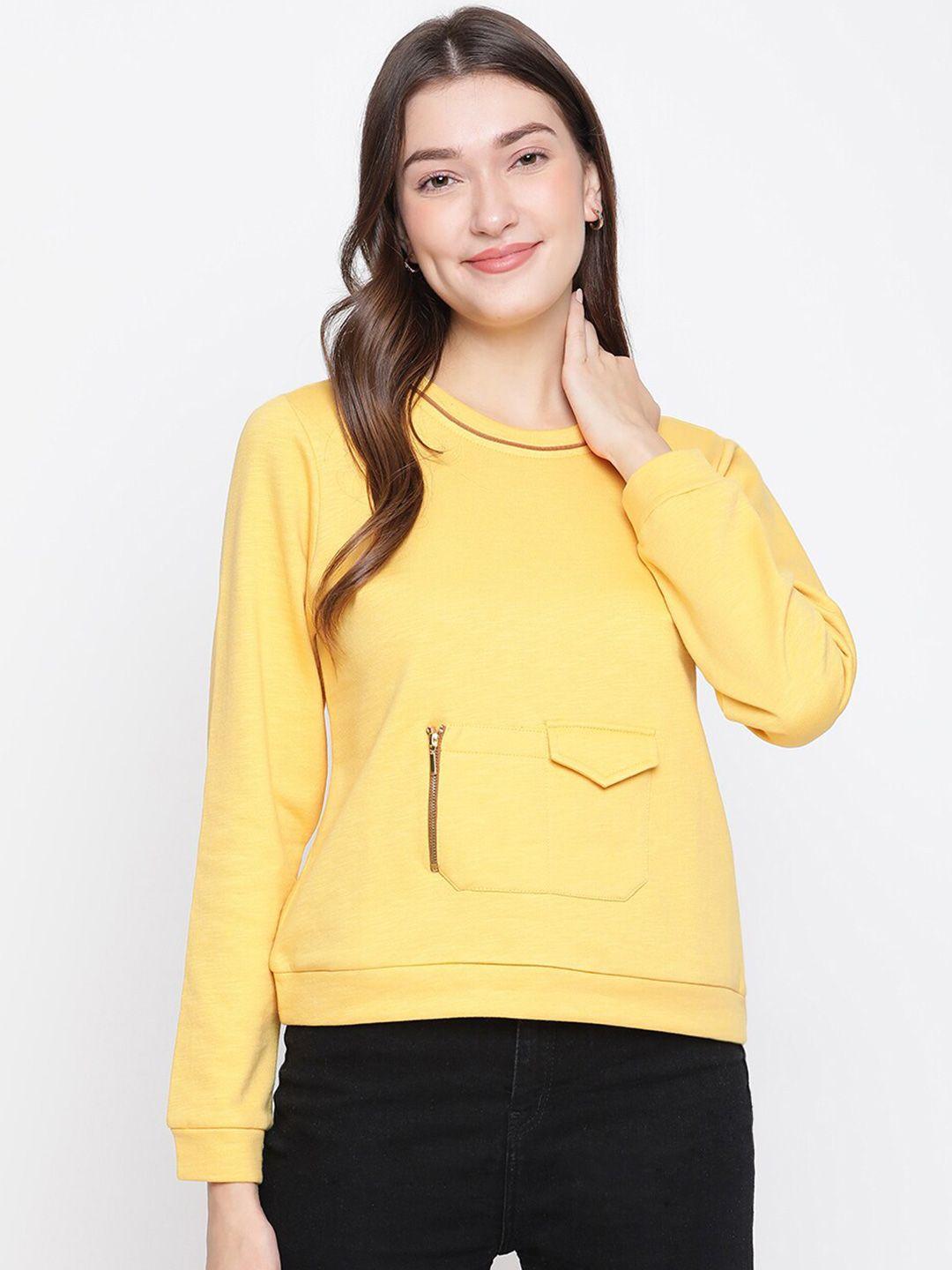 latin quarters women yellow solid t-shirt with oversized pocket