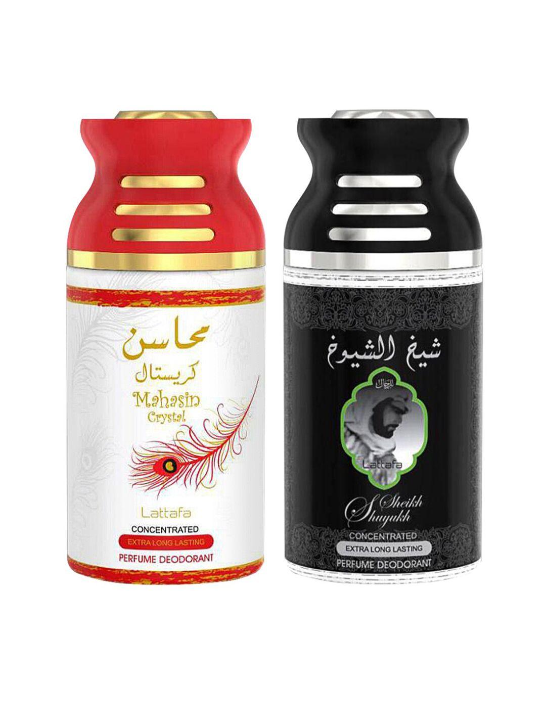 lattafa mahasin pack of 2 crystal & sheik al shuyukh perfumed deodorant bodyspray 250ml