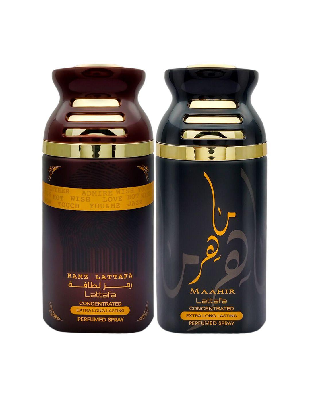 lattafa maahir gold & ramz pack of 2 perfumed body spray deodorant- 250ml each