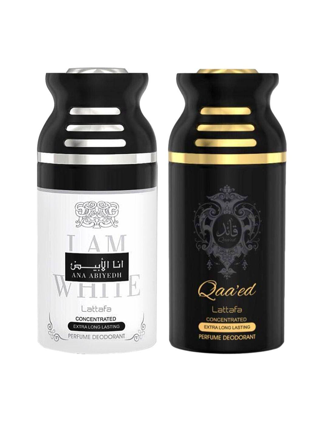 lattafa pack of 2 ana abhiyedh i am white & qaeed perfumed deodorant body spray 250ml