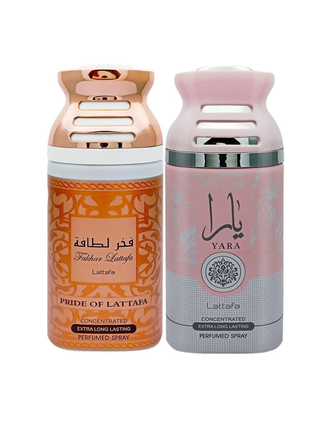 lattafa pack of 2 fakhar pink pride & yara imported perfumed body spray - 250ml each