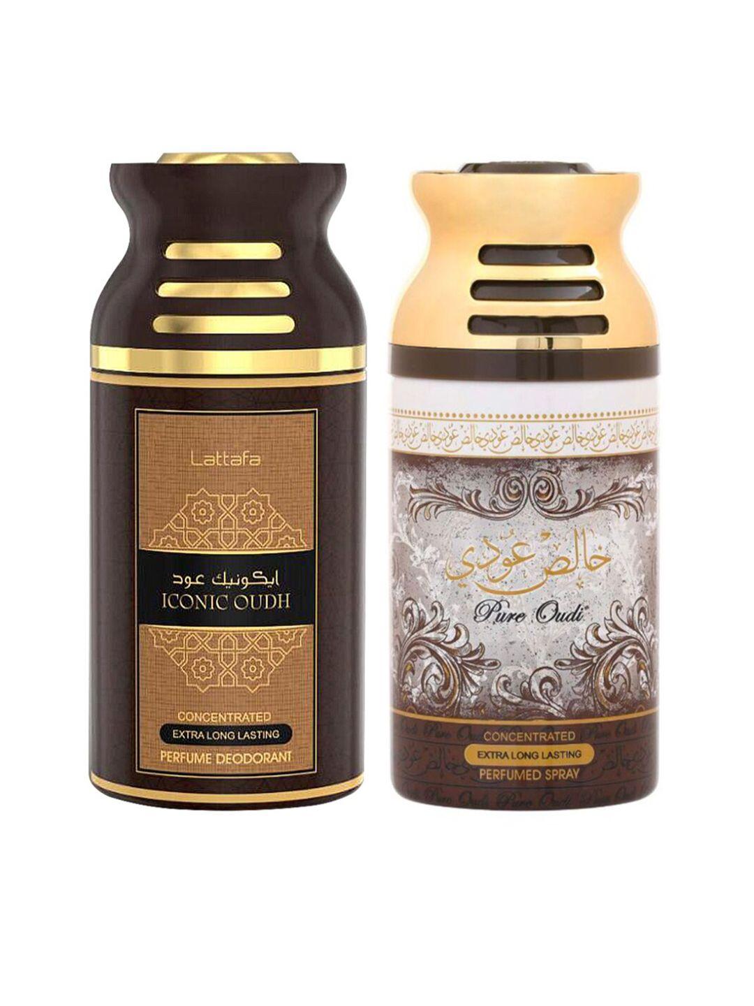 lattafa pack of 2 iconic oudh & pure oudi perfumed deodorant body spray-250ml