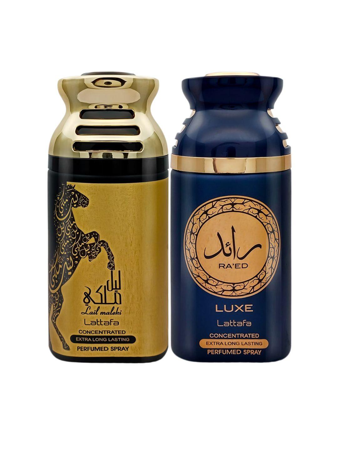 lattafa pack of 2 lail maleki & raeed luxe perfumed body spray - 250ml each