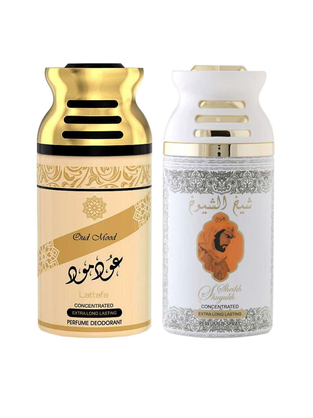 lattafa pack of 2 oud mood & sheik al shuyukh kususi deodorant bodyspray-250ml each