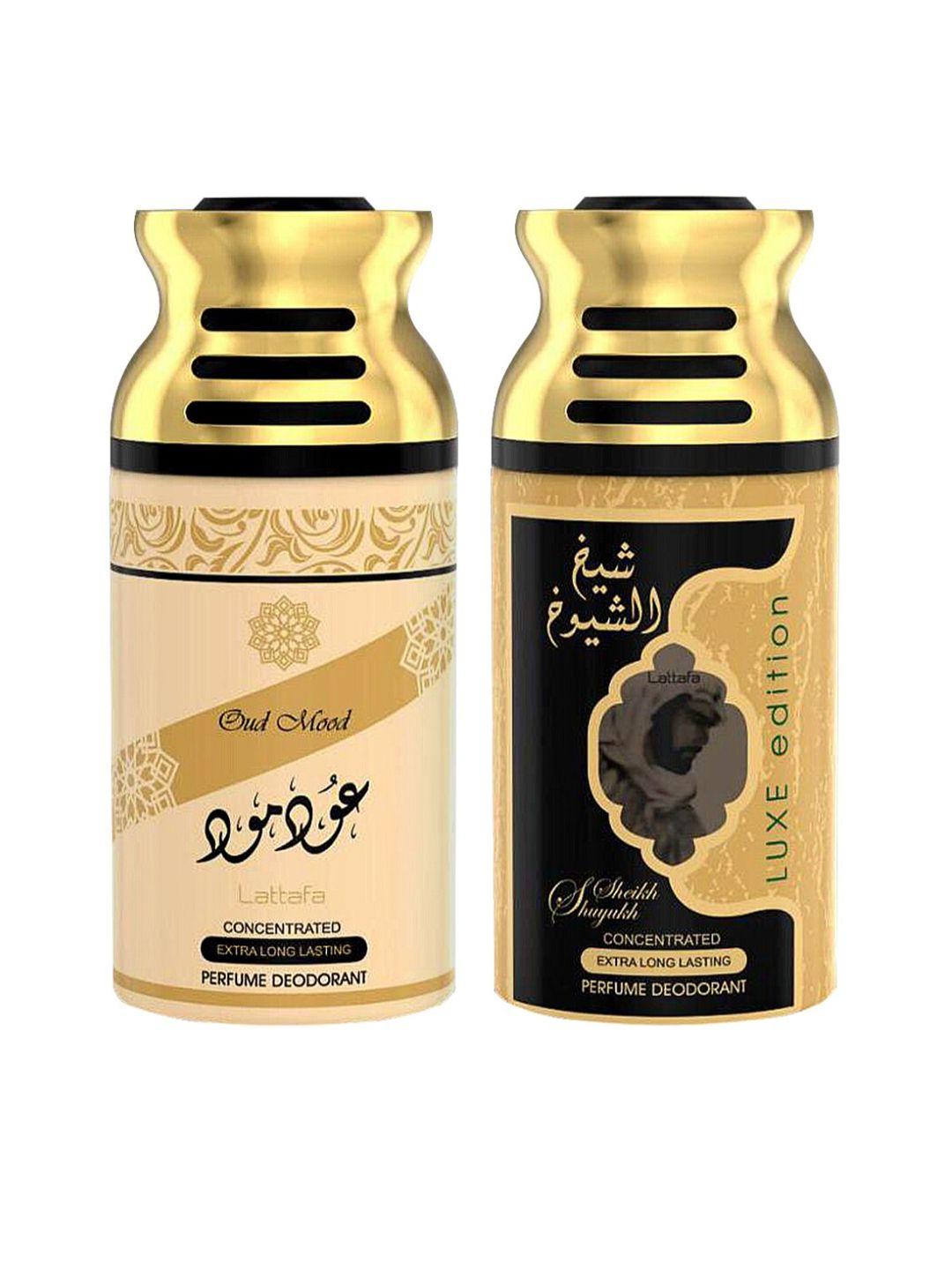 lattafa pack of 2 oud mood & sheik al shuyukh luxe edition deodorant body spray- 250ml