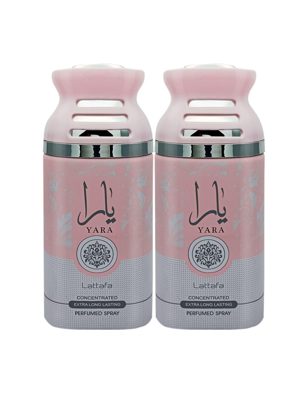 lattafa pack of 2 pink yara concentrated perfumed spray body spray 250ml each
