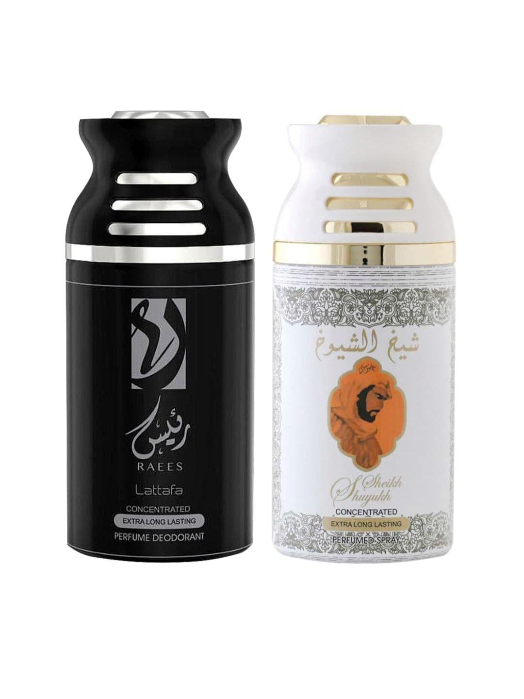 lattafa pack of 2 raees & sheik al shuyukh kususi deodorant body spray- 250ml