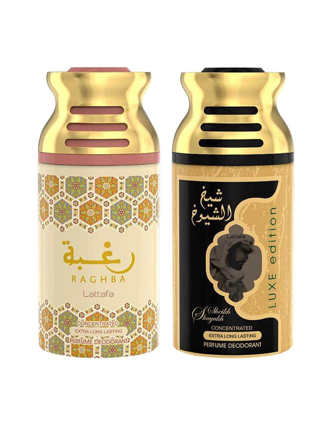 lattafa pack of 2 raghba & sheik al shuyukh luxe edition deodorant body spray-250ml