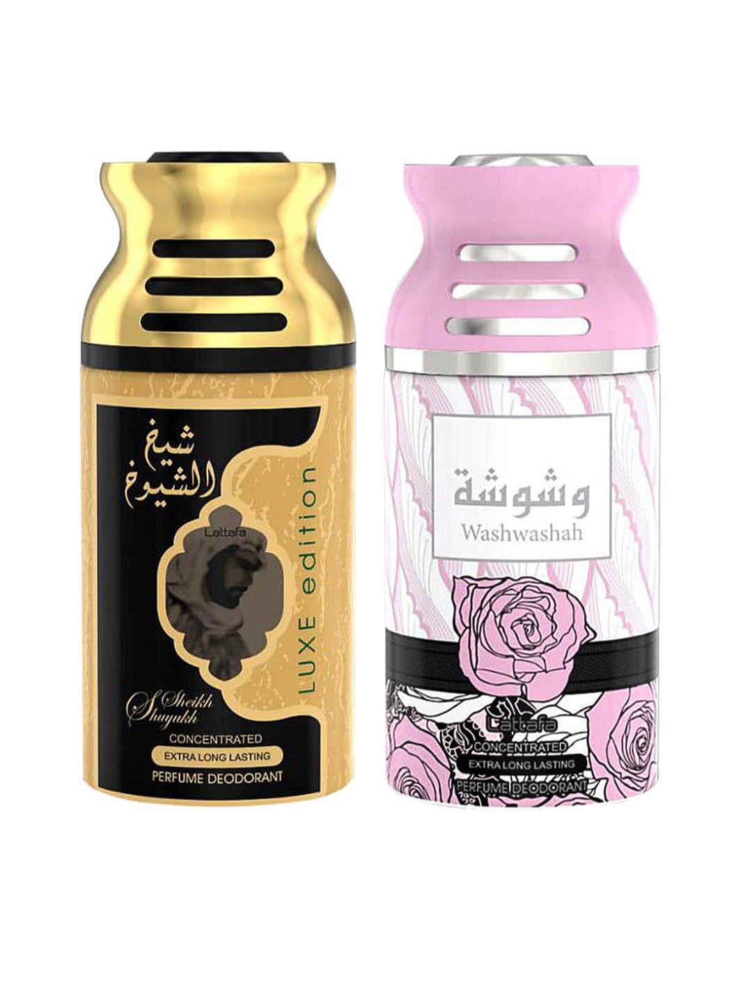 lattafa pack of 2 sheik al suyukh luxe edition & washwashah perfumed deodorant