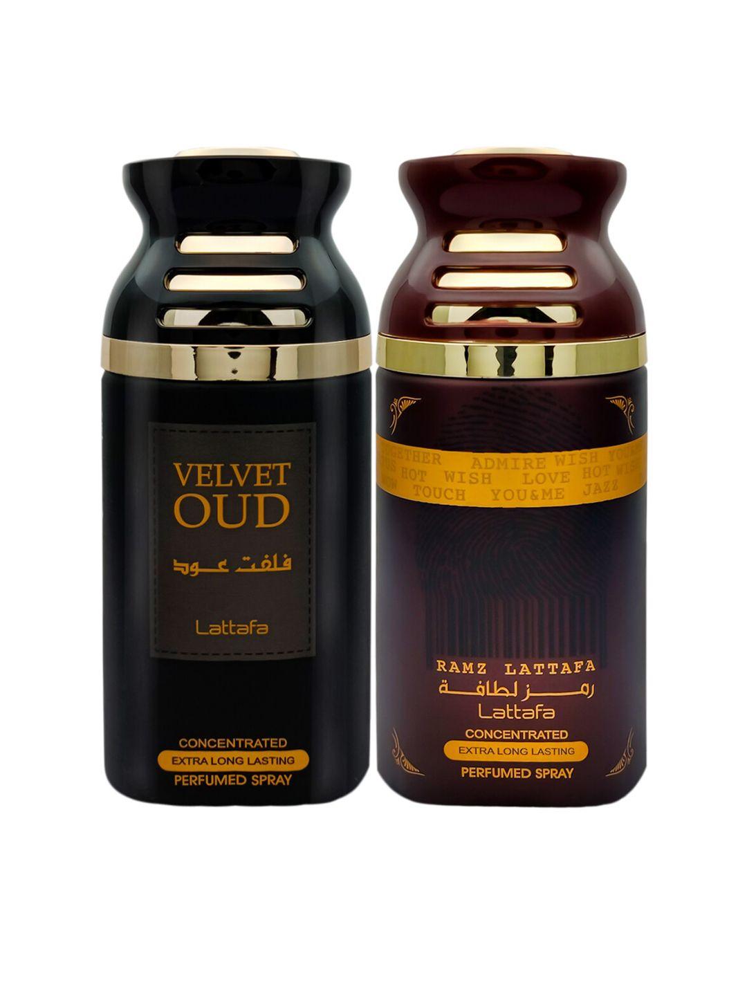 lattafa pack of 2 velvet oud & ramz gold perfumed spray body-250ml each
