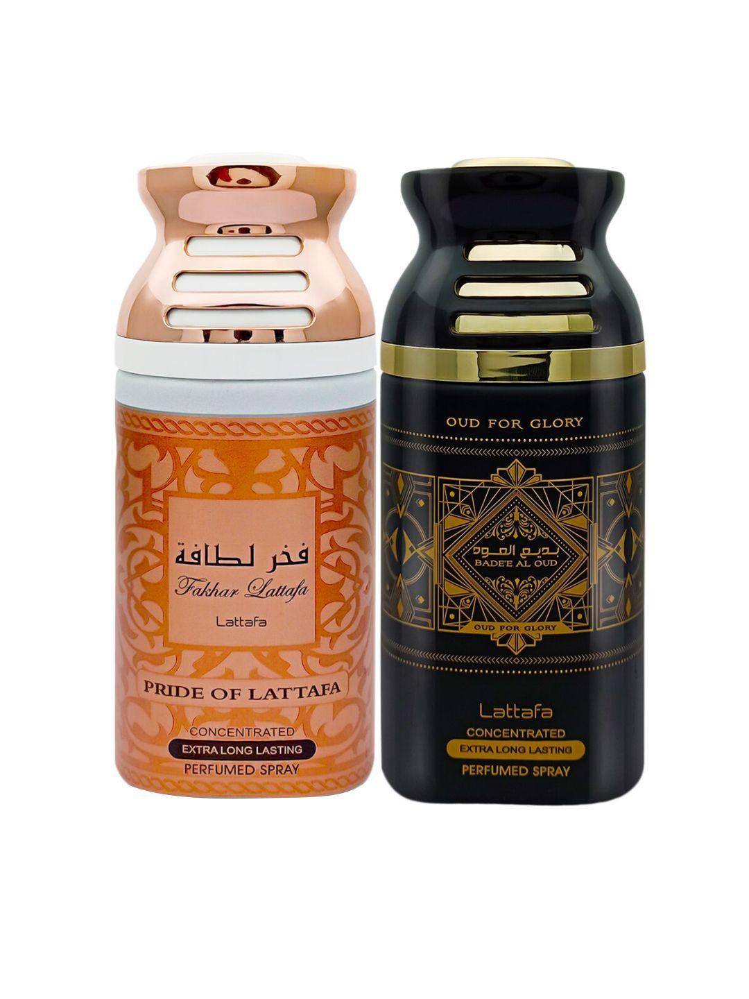 lattafa set of 2 fakhar pink pride & badee al oud perfumed spray-250ml each