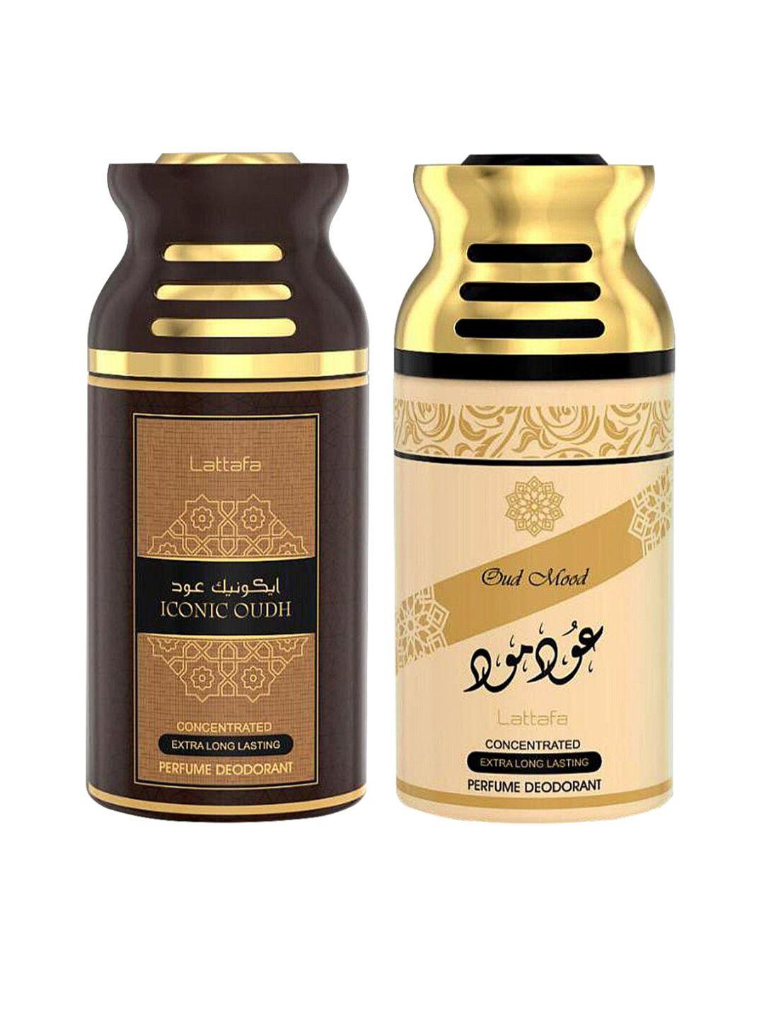 lattafa set of 2 iconic oudh & oud mood perfumed deodorant bodyspray