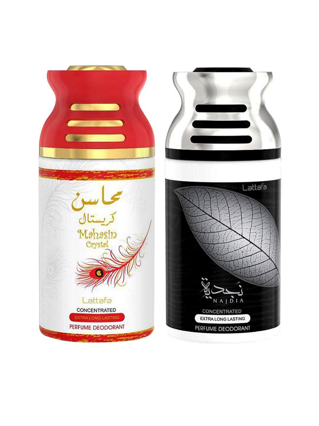 lattafa set of 2 mahasin crystal & najdia perfumed deodorants 250 ml