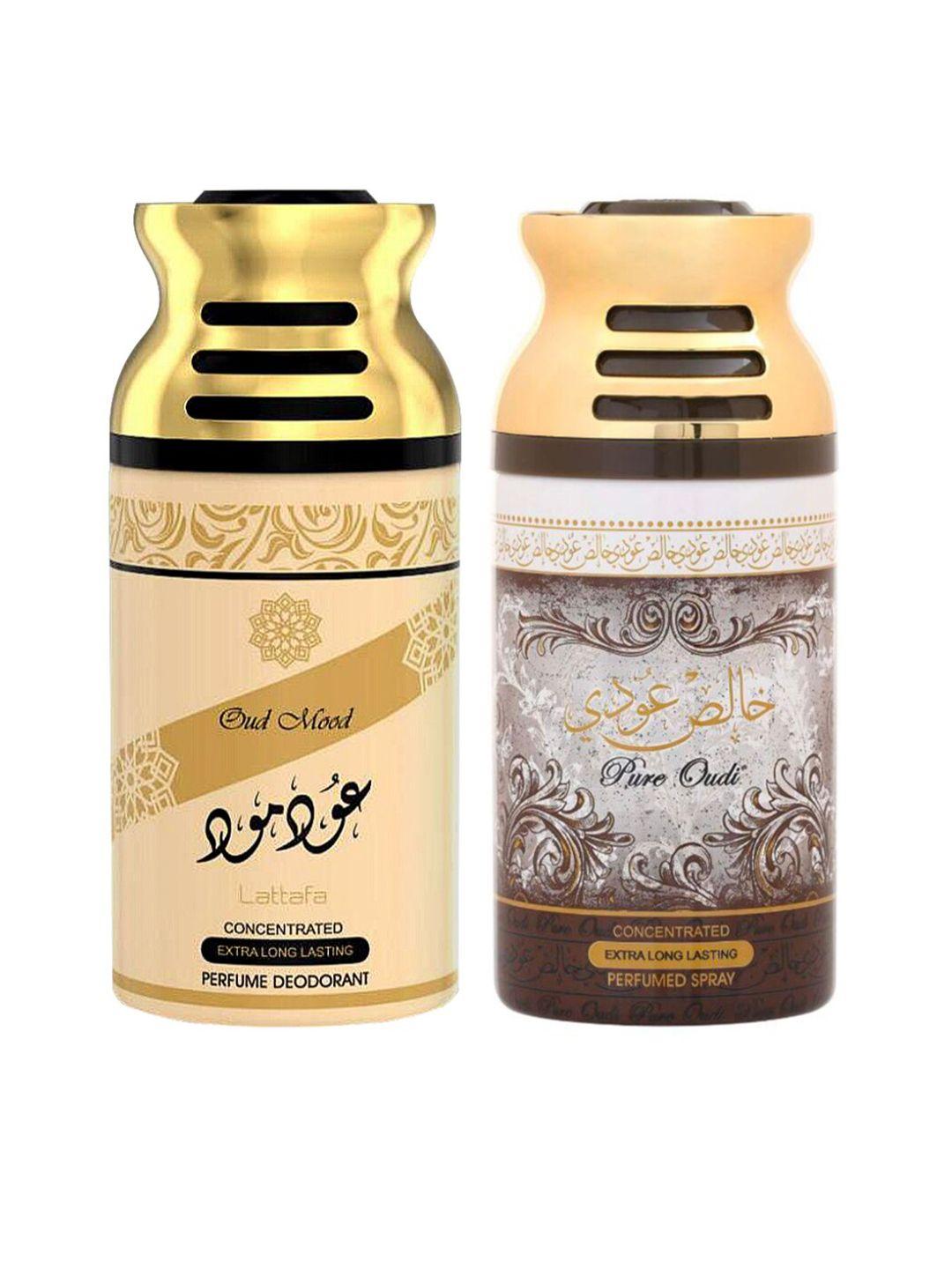 lattafa set of 2 oud mood & pure oudi perfumed deodorant body spray