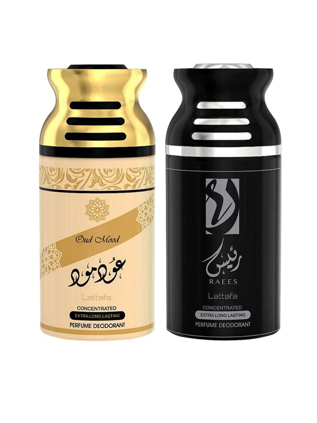 lattafa set of 2 oud mood & raees perfumed deodorant body spray