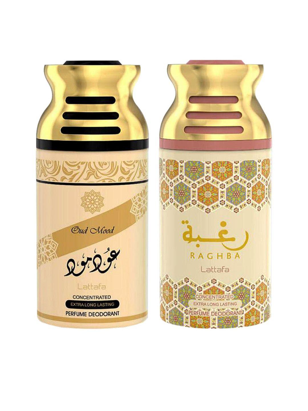 lattafa set of 2 oud mood & raghba perfumed deodorant body spray