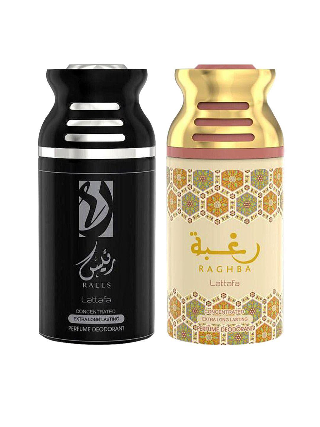 lattafa set of 2 raees & raghba perfumed deodorant bodyspray