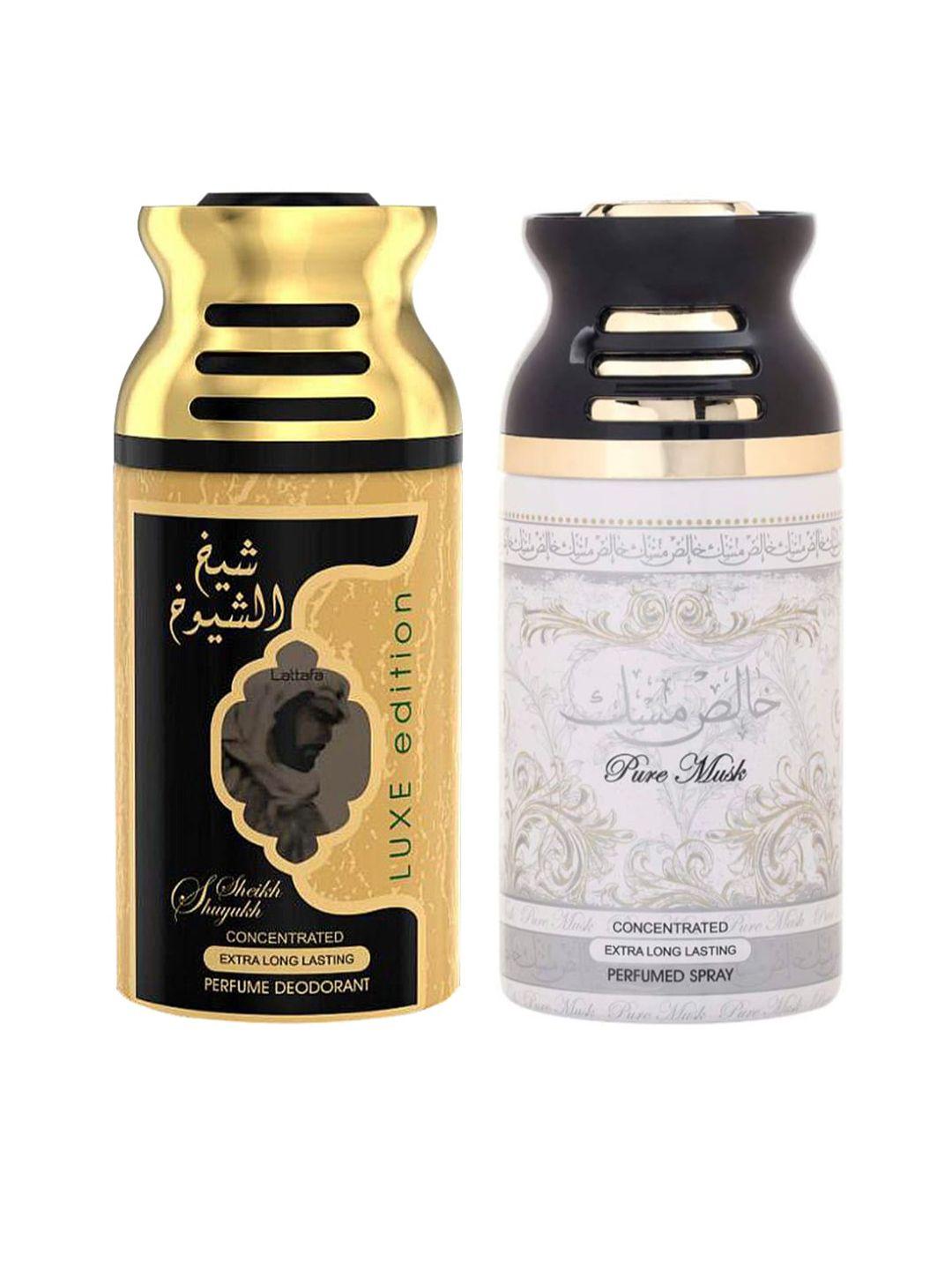 lattafa set of 2 sheik al suyukh luxe edition & pure musk perfumed deodorants