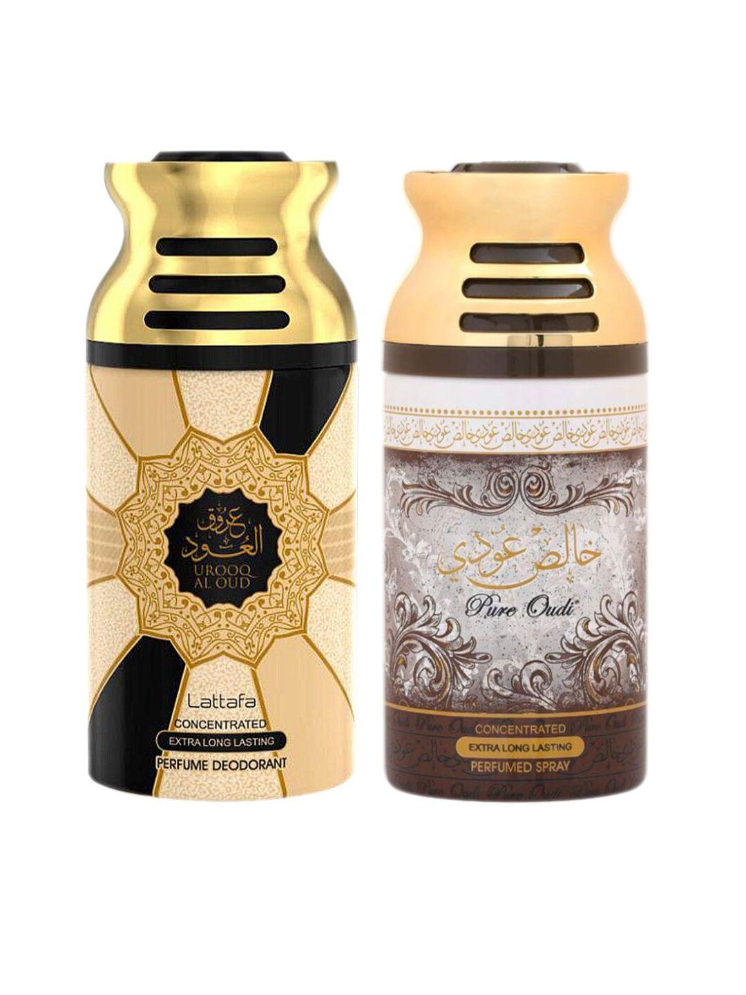 lattafa set of 2 urooq al oud & pure oudi perfumed deodorants