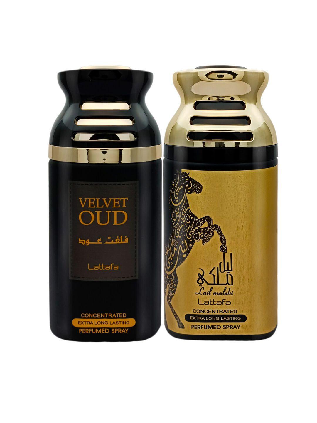 lattafa set of 2 velvet oud & lail maleki perfumed spray body