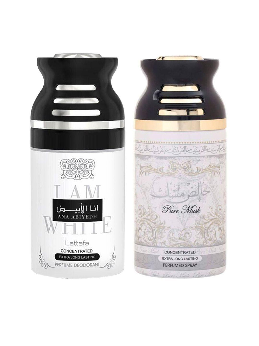 lattafa set of 2 white abhiyedh i am white & pure musk deodorant body spray 250 ml