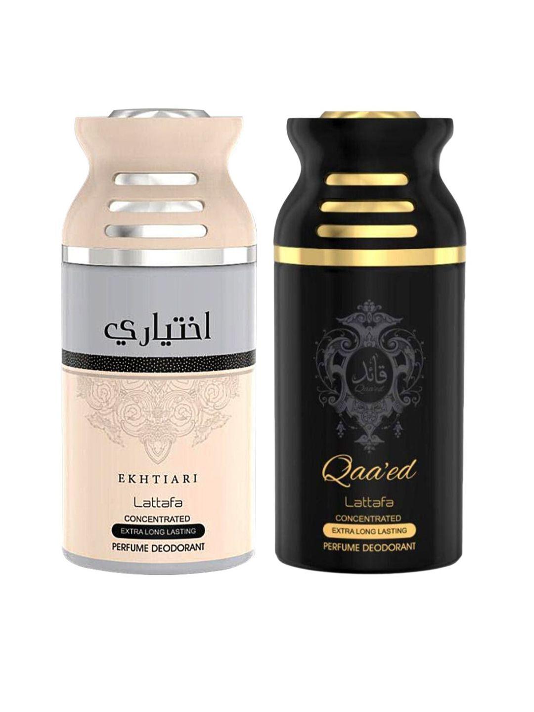 lattafa unisex set of 2 ekhtiari & qaeed perfumed deodorant body spray - 250 ml