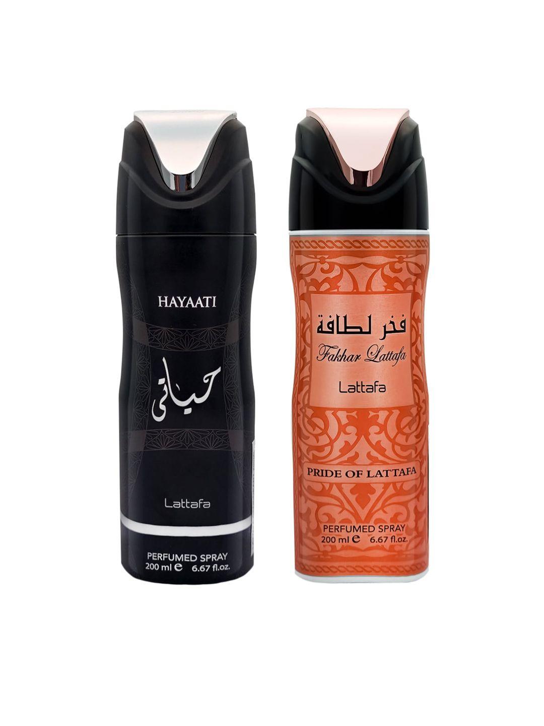 lattafa unisex set of 2 hayati & fakhar deodorant perfumed body spray 200 ml each