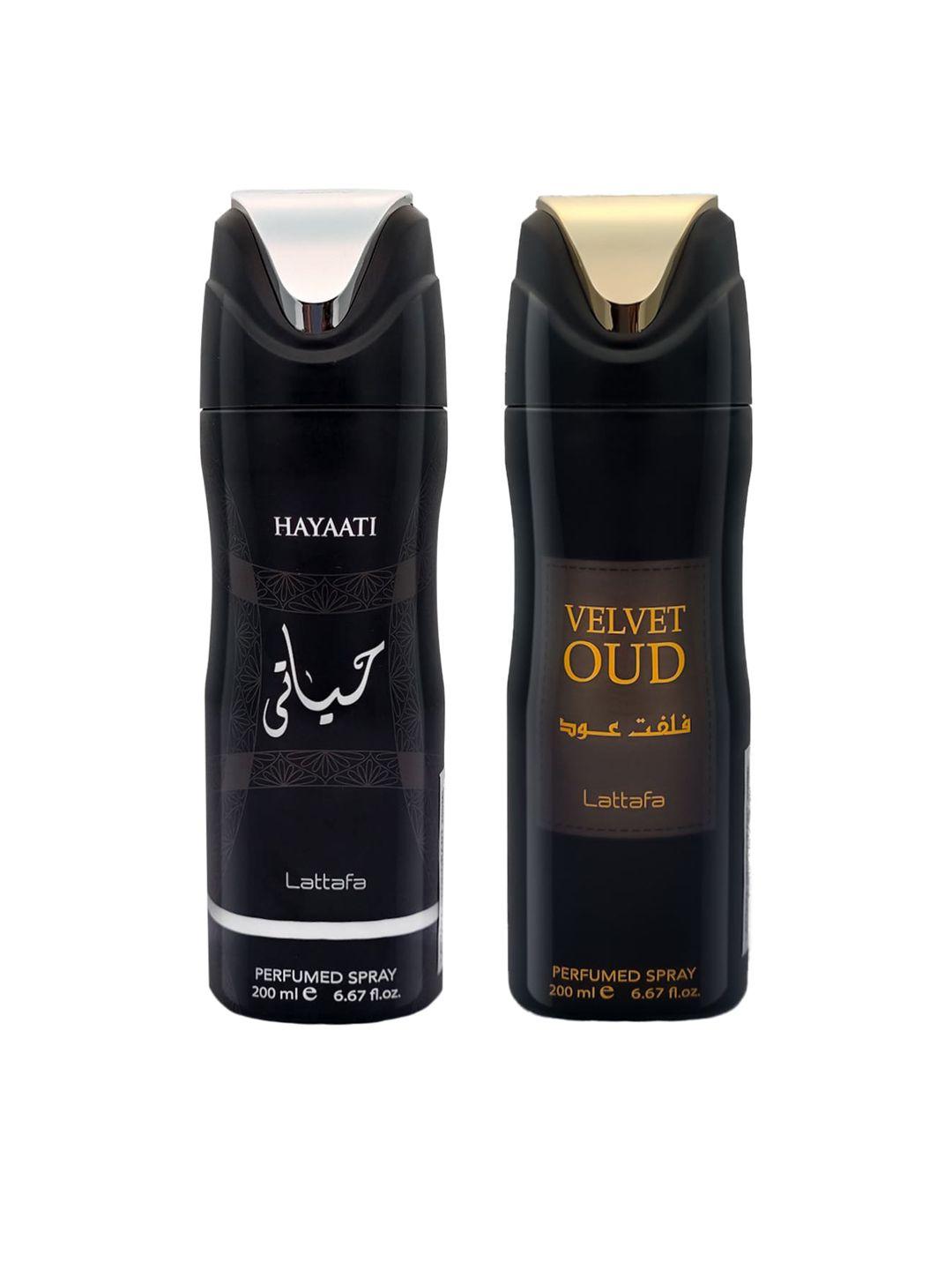 lattafa unisex set of 2 hayati & oud deodorant perfumed body spray - 200 ml