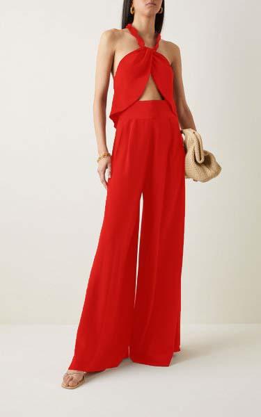 laudable red wide leg pants with halter neck top